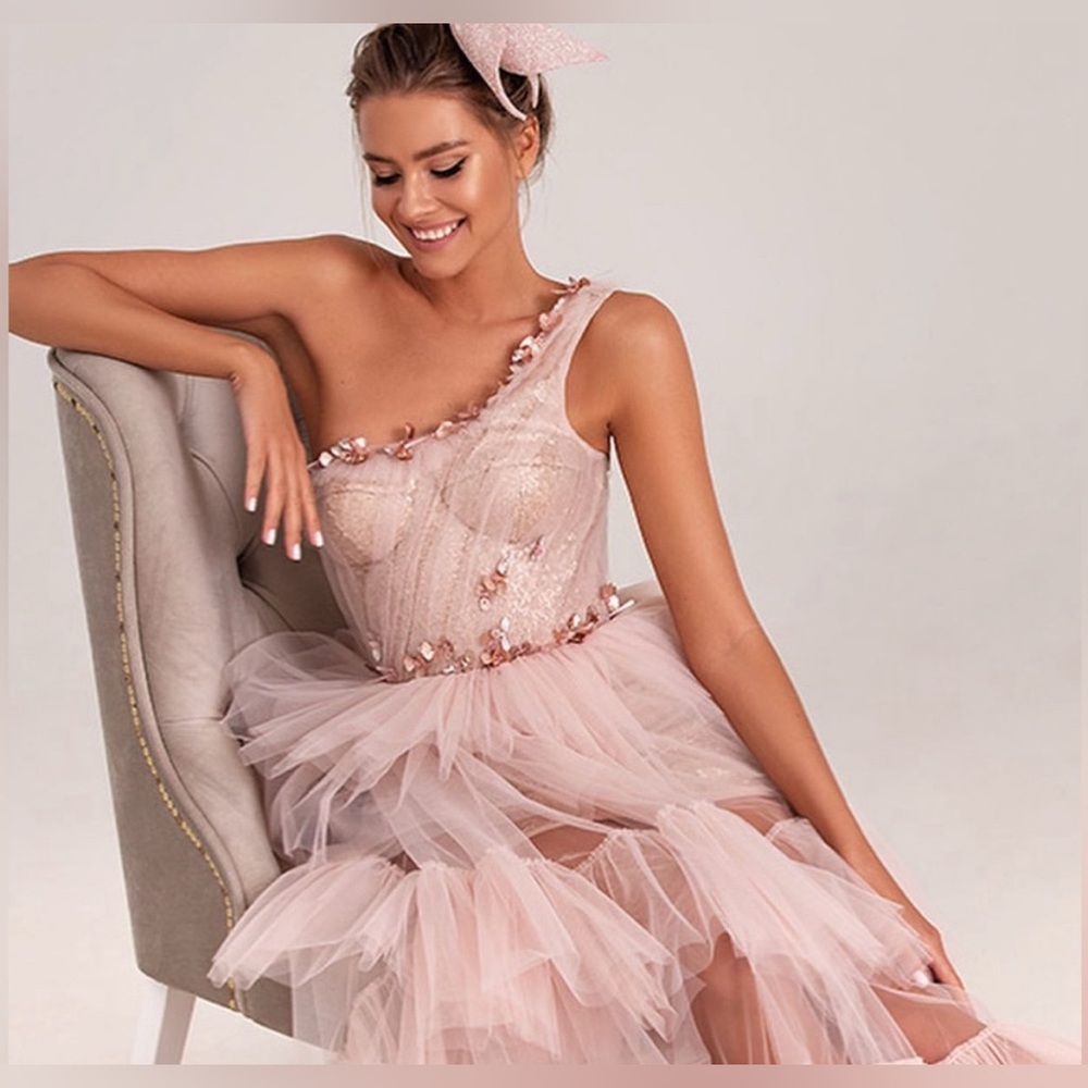 Blush Pink Tulle Gown - Picture 4 of 5
